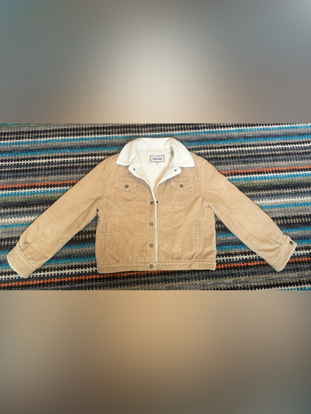 Vintage MARVIN RICHARDS Womens Trucker Jacket Large Sherpa Lined Beige Corduroy